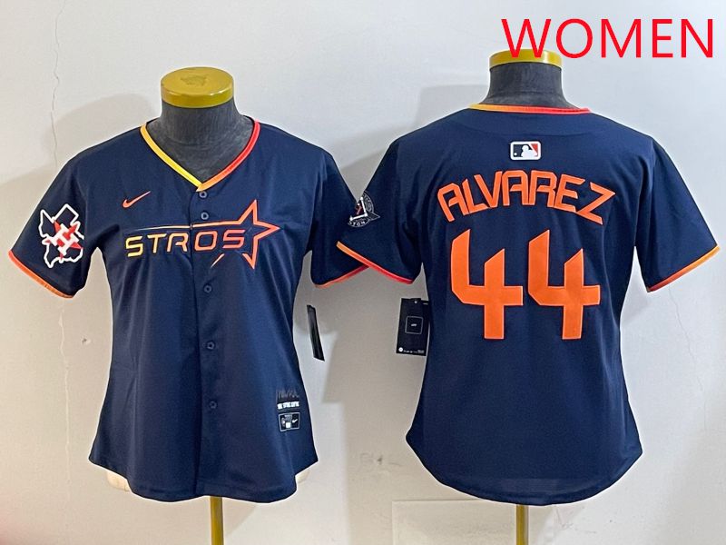 Women Houston Astros 44 Alvarez Drak Blue Three generations Joint Name 2025 Nike MLB Jersey style 4109